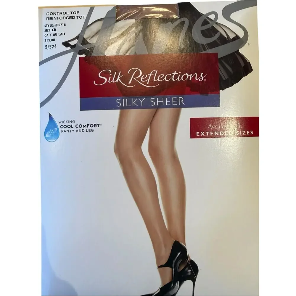 Hanes Silk Reflections Silky Sheer Pantyhose - Nude, Cafe Au Lait, Jet Size CD